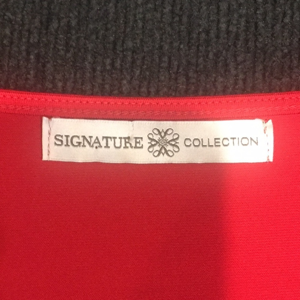 SIGNATURE COLLECTION Faux Wrap Dress Midi Red Jersey Knit Fit and Flare Dress-M - Picture 10 of 10